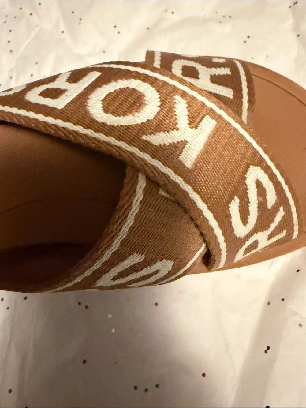 Michael Kors Brown and White Logo Crossband Slide Sandals